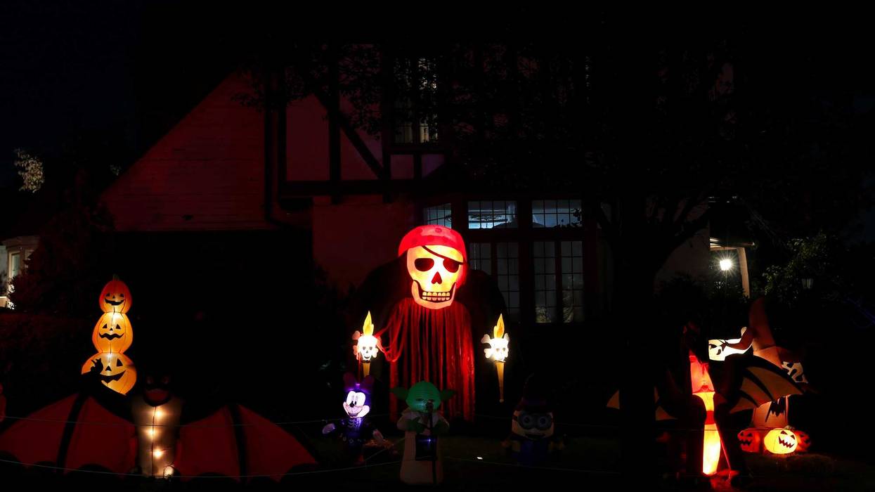 Horror decorations are seen within the Halloween celebration at Clinton street of Hackensack to neighborhood in New Jersey, United States on October 25, 2019.