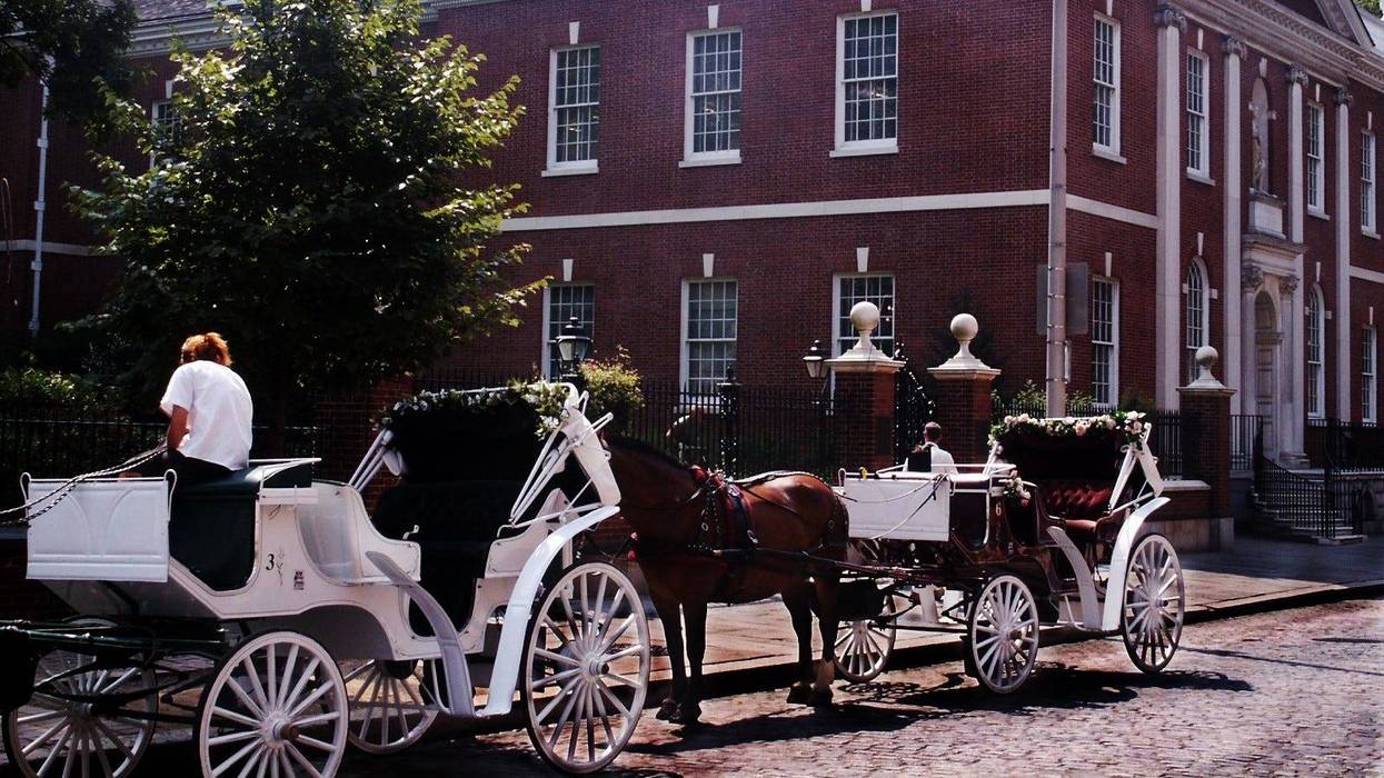 Horse-drawn carriages in Philadelphia.