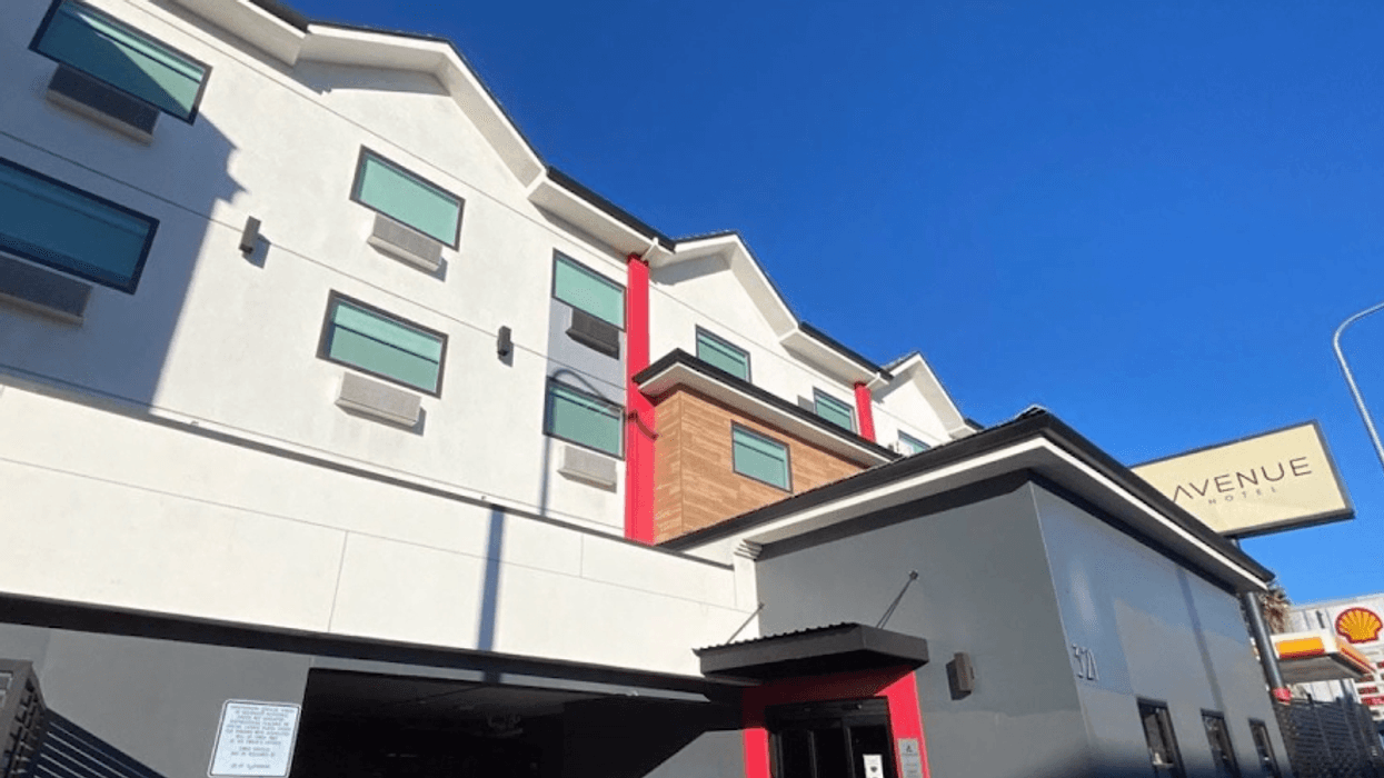 hotel seen from street level