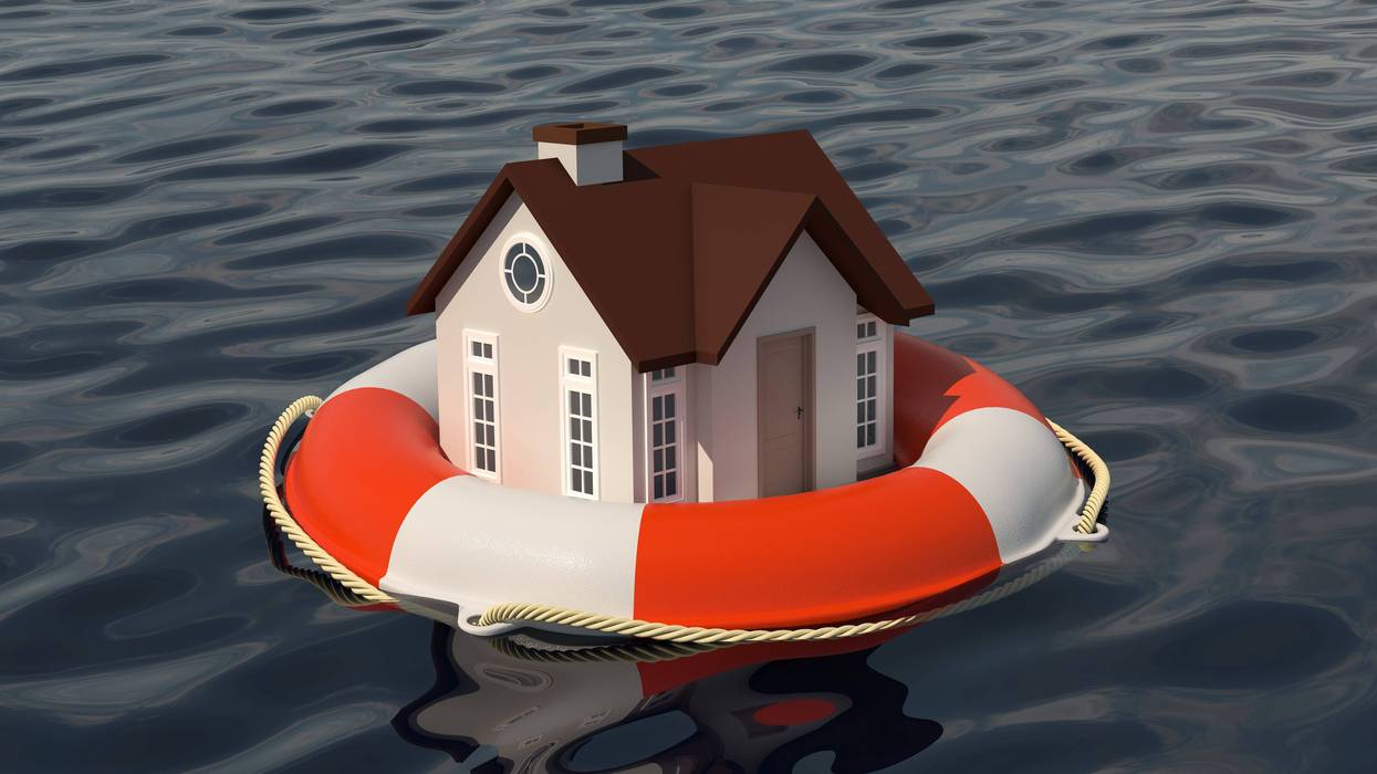 House and lifebuoy on water surface
