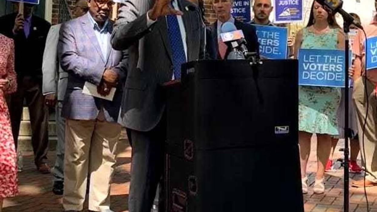 House Minority Leader Don Scott speaks at Rights Restoration press conference.