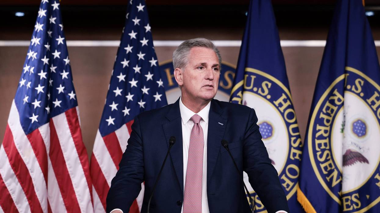 House Minority Leader Kevin McCarthy (R-Calif.) speaks at his weekly press conference at the U.S. Capitol Building on October 21, 2021.