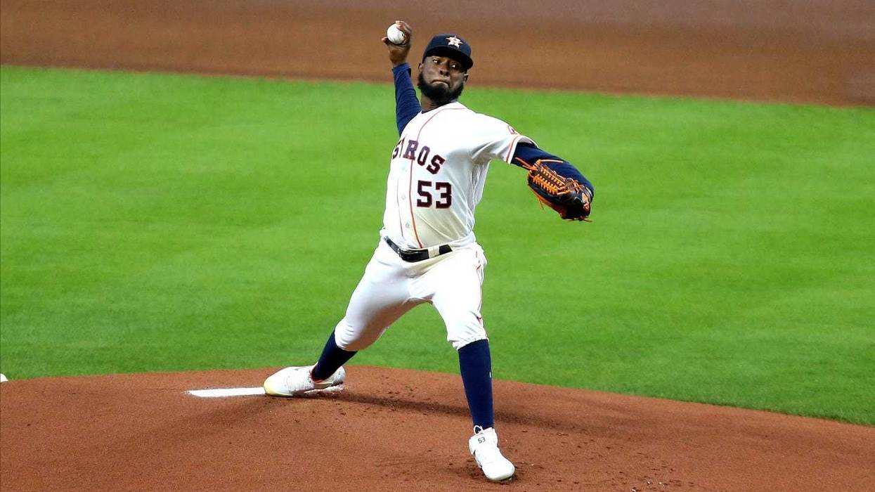 Houston Astros starting pitcher Cristian Javier (53) pitches against the Seattle Mariners during the first inning at Minute Maid Park.