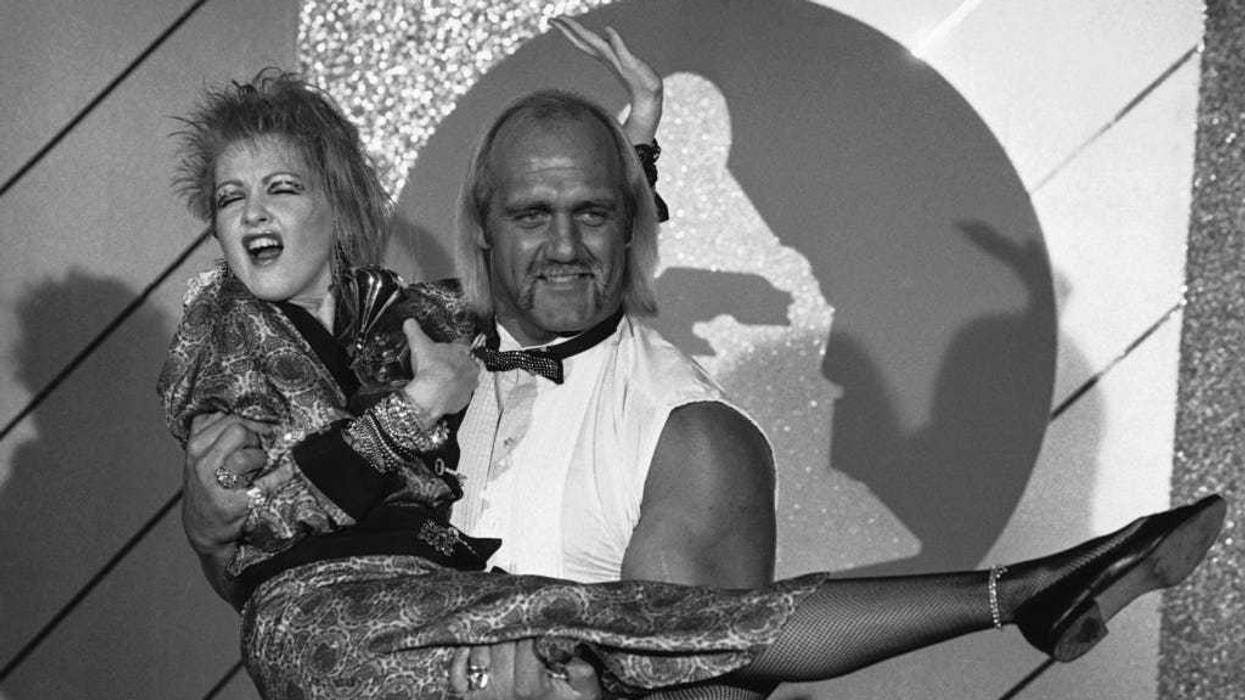 Hulk Hogan holding music star Cyndi Lauper in 1985 after becoming a worldwide star - just two years removed from dominating the wrestling scene in the Twin Cities as part of the AWA.
