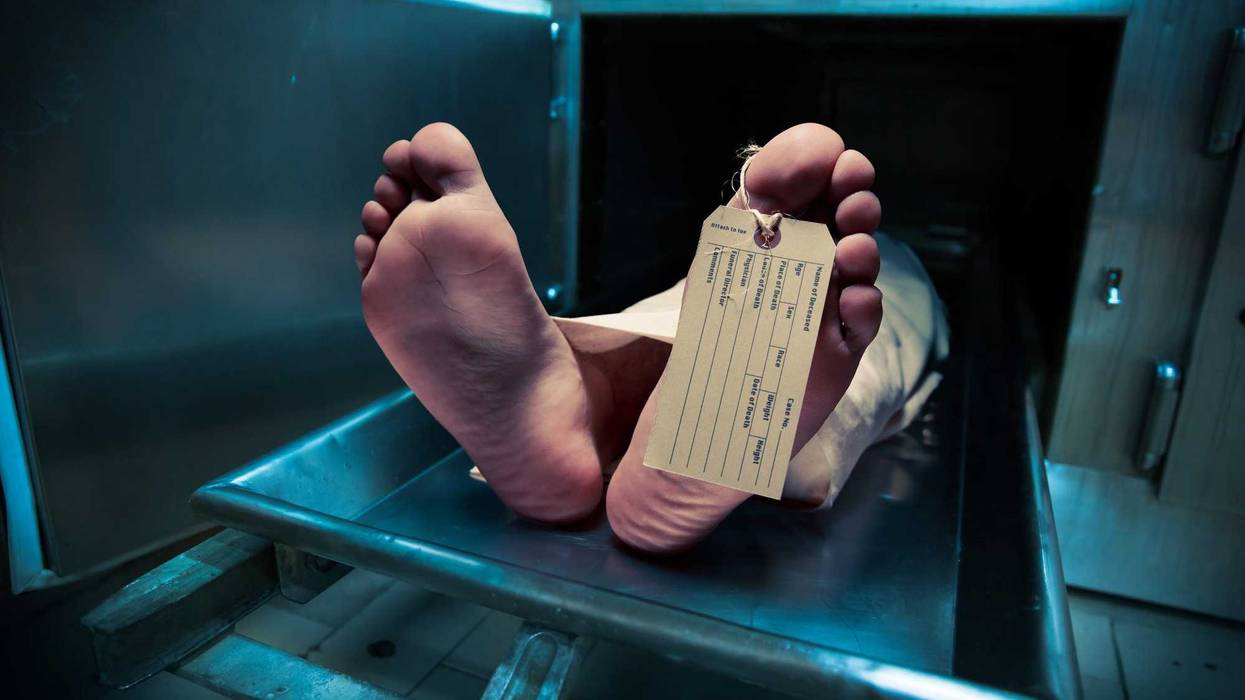 Human remains in morgue stock photo.