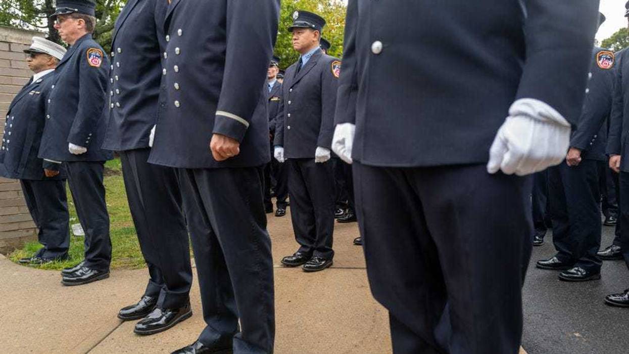 Hundreds of firefighters, EMS workers and other first responders gather at the Tilles Center for Performing Arts for the funeral of FDNY Lt. Alison Russo-Elling, who was stabbed in a random attack last week on October 05, 2022 in Brookville, New York. Russo-Elling, 61, a 25-year veteran of the FDNY and 9/11 first responder, was stabbed to death by a stranger near her Astoria, Queens station house. (Photo by Spencer Platt/Getty Images)