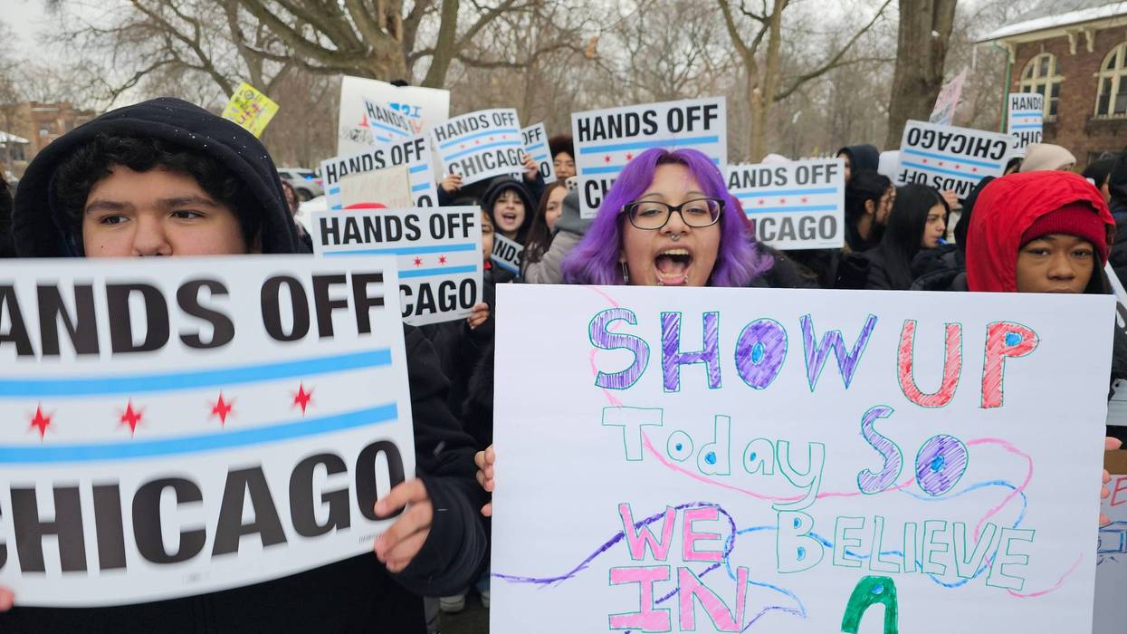 Hundreds of high schoolers leave their classrooms on the North Side of Chicago to protest the Trump administration’s immigration enforcement. February 2, 2026.