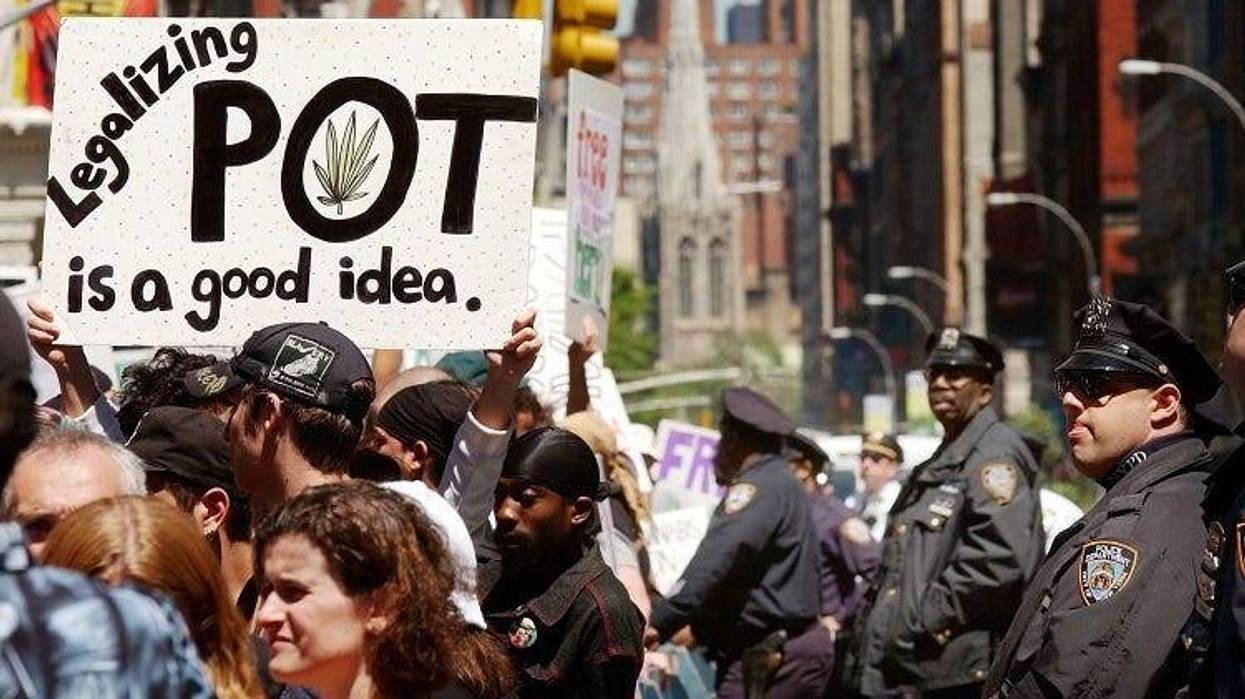 Hundreds of pro-cannabis demonstrators march May 4, 2002 in New York City. The marchers, who advocate for the legalization of cannabis, were part of almost 200 similar events planned around the world May 4 under the name of the "Million Marijuana March".