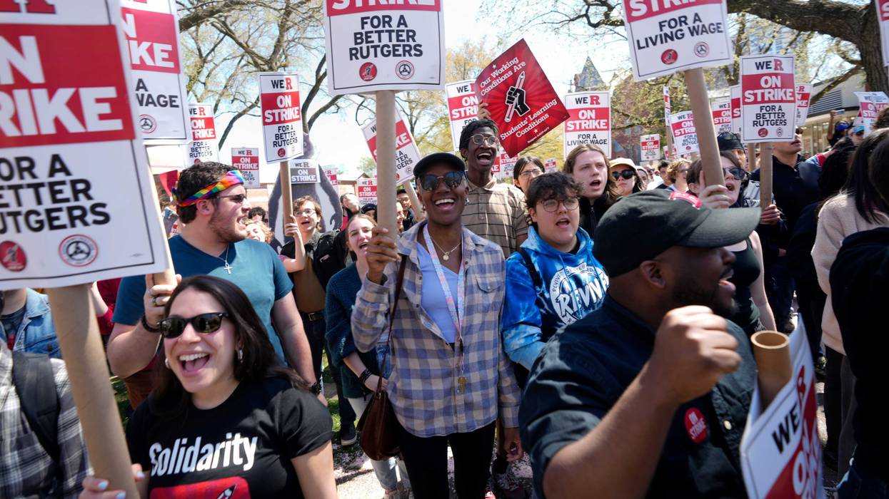 Hundreds rallied on the campus of Rutgers University, in New Brunswick for a contract. Monday, April 10, 2023.
