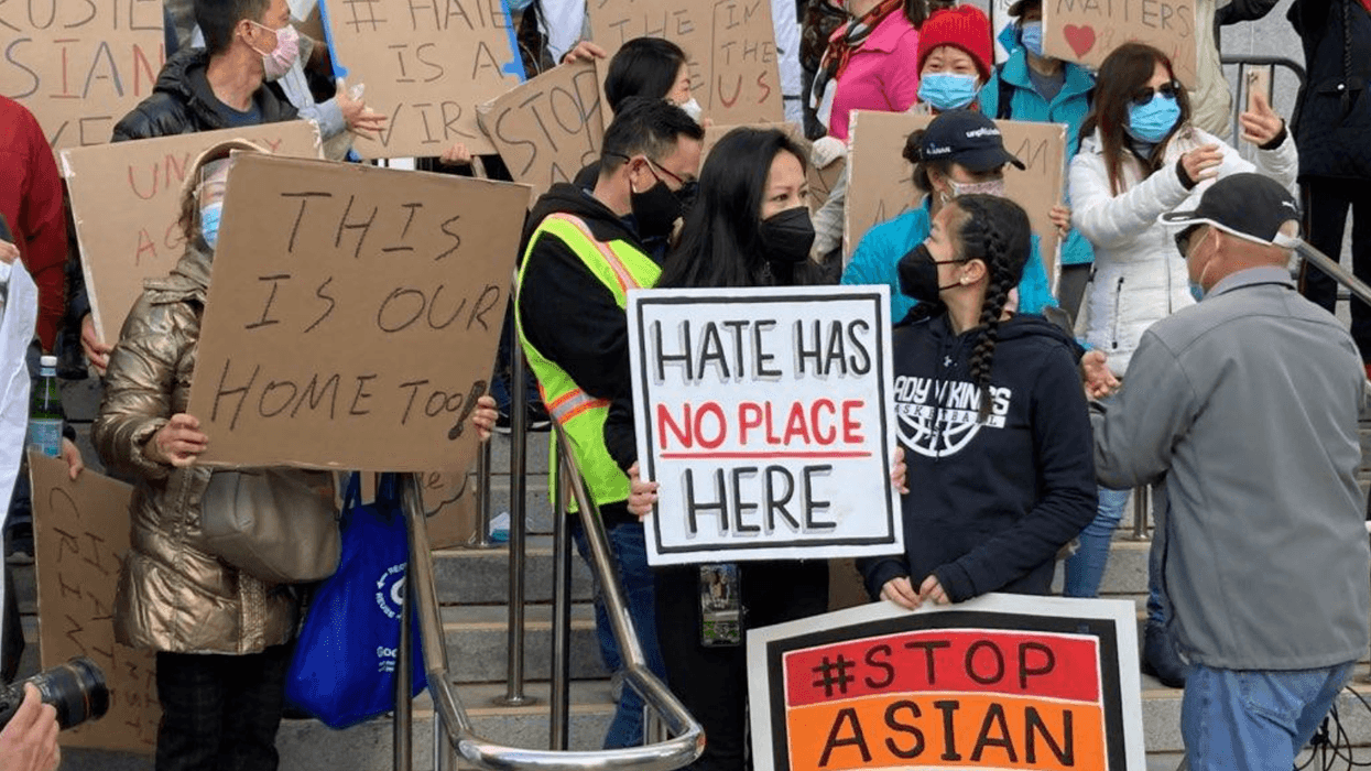 Hundreds rally at San Francisco's Hall of Justice as anti-Asian crimes increase nationwide.