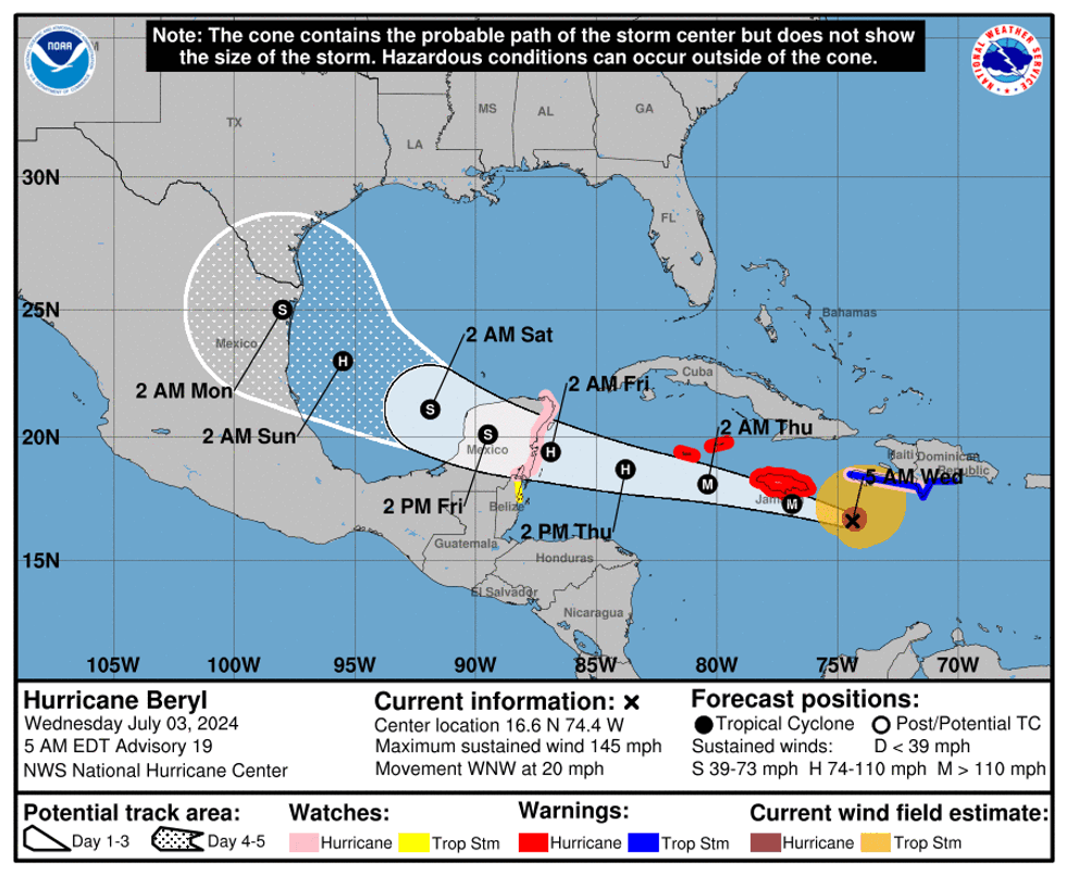 Hurricane Beryl track