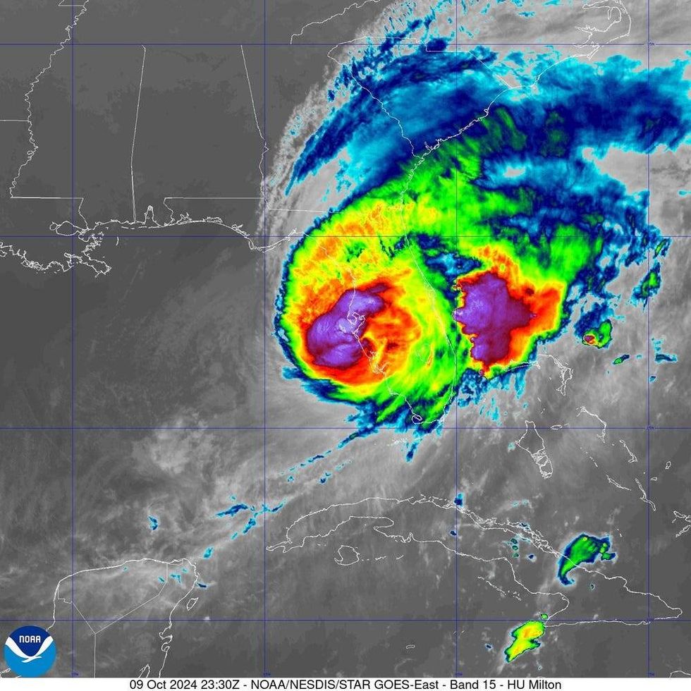 Hurricane Milton poised approaching landfall over Sarasota and the Tampa Bay area on Wednesday, Oct. 9, 2024.
