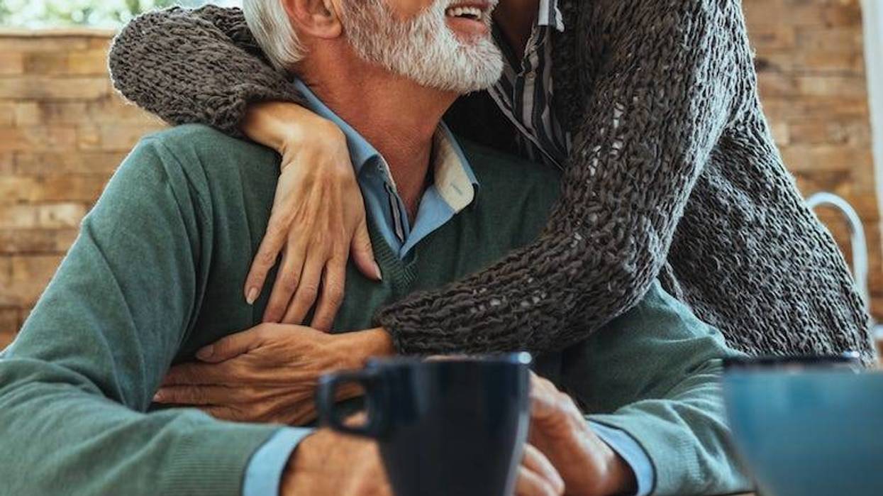 Husband, Wife, Older, Hugging, Cute, Smile, Kitchen