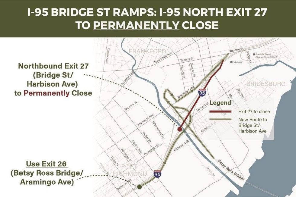 I-95 northbound ramp to Bridge Street exit 27 to close permanently