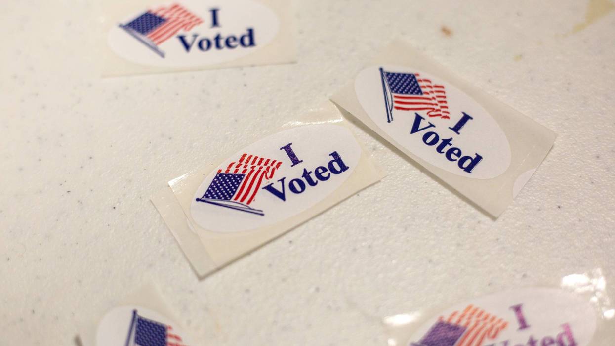I voted stickers at the Millennium Youth Entertainment Complex on March 1, 2022, in Austin, Texas.