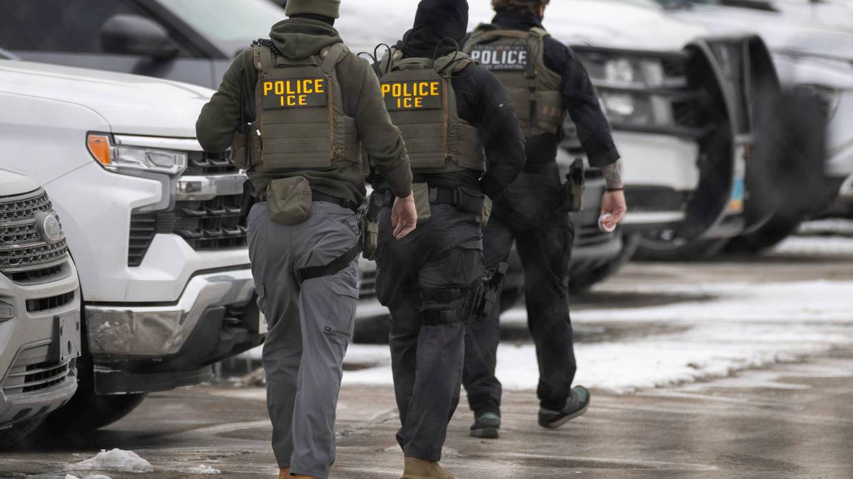 ICE agents depart the Bishop Henry Whipple Federal Building on February 4, 2026 in Minneapolis, Minnesota.