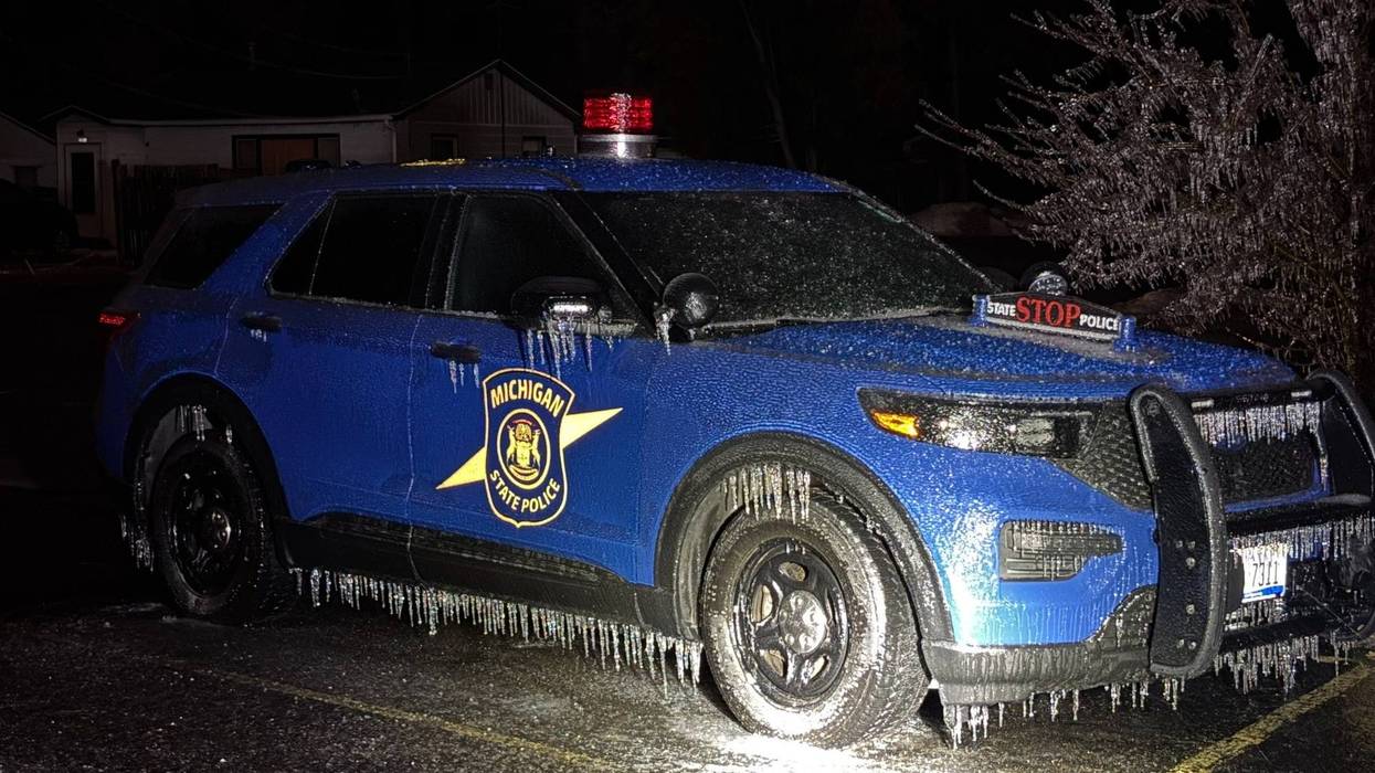 Ice-covered police car