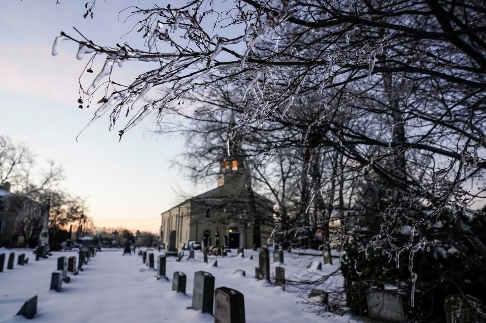 Ice hangs of the branches of trees at St. Joseph on the Brandywine church where President-elect Joe Biden and Dr. Jill Biden attended Mass on December 18, 2020 in Wilmington, Delaware.