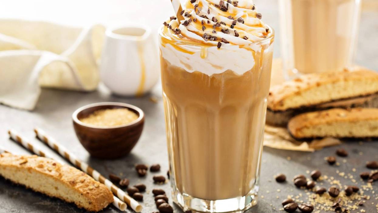 Iced caramel latte coffee in a tall glass