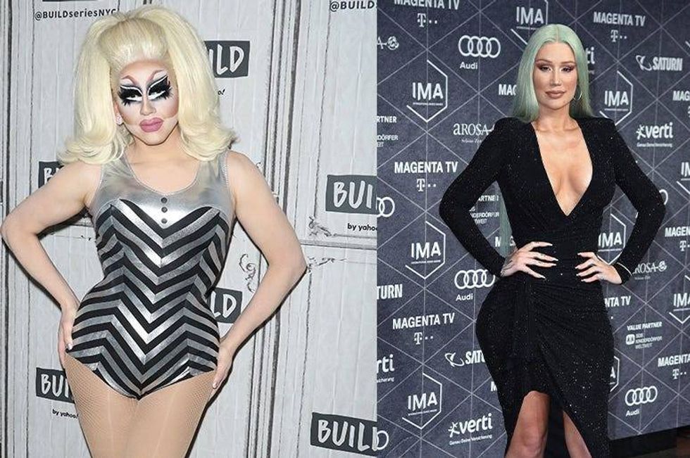 Watch Trixie Mattel and Iggy Azalea kiki for a drag makeup tutorial