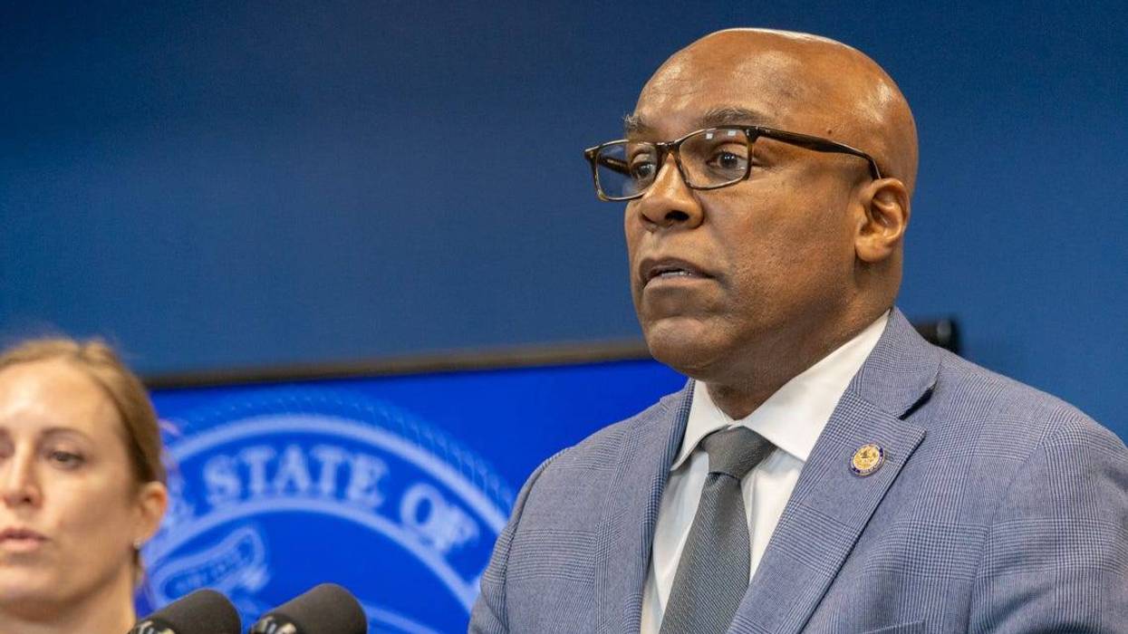 Illinois Attorney General Kwame Raoul discusses a lawsuit against the federal government at a news conference in January 2025