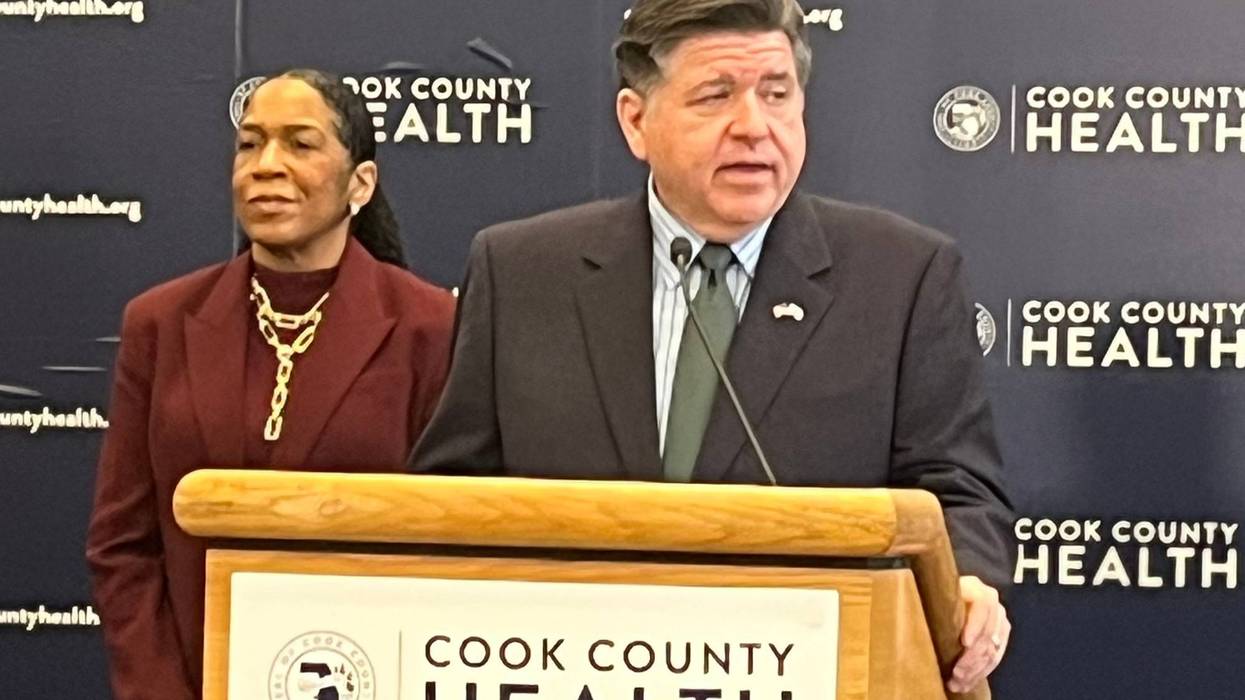 Illinois Gov. J.B. Pritzker speaks during an appearance at Cook County Health on March 3, 2026.