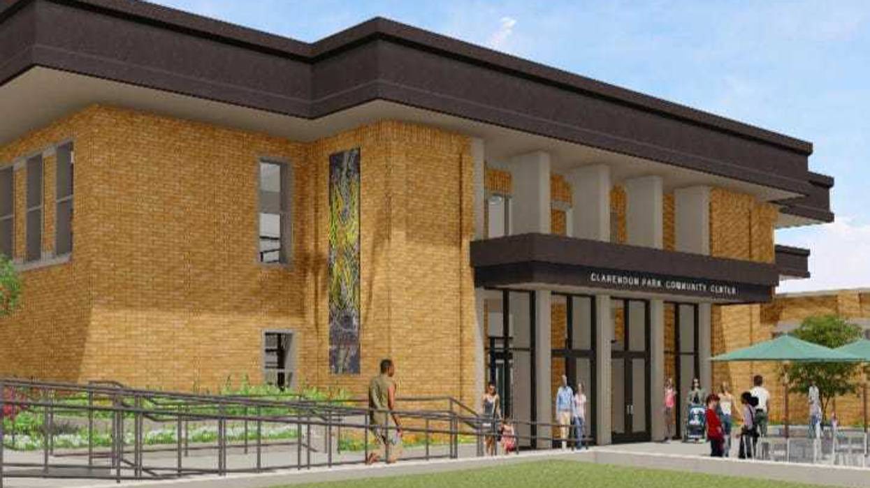 Illustration of community center on sunny day