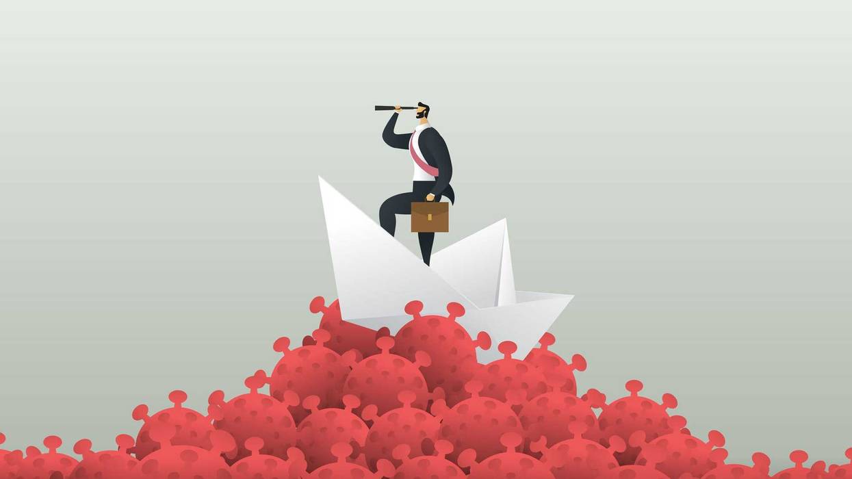 Illustration of someone looking for the end of the pandemic.