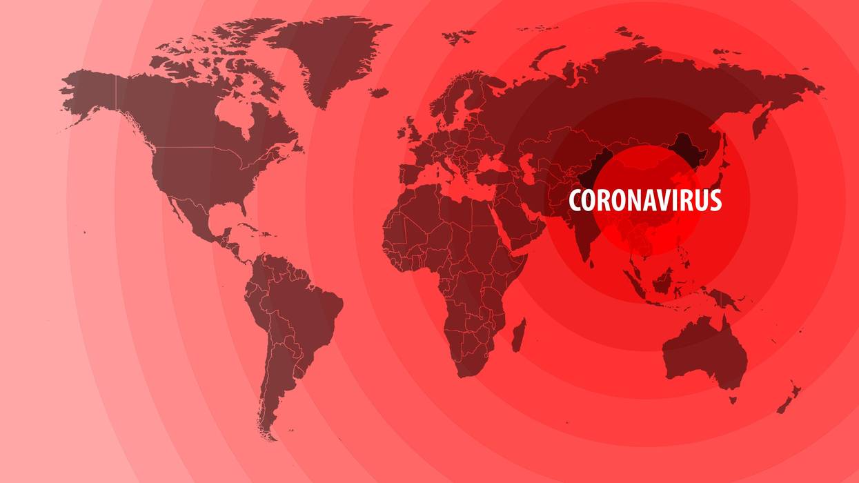 Illustration of the spread of a new coronavirus from China around the world