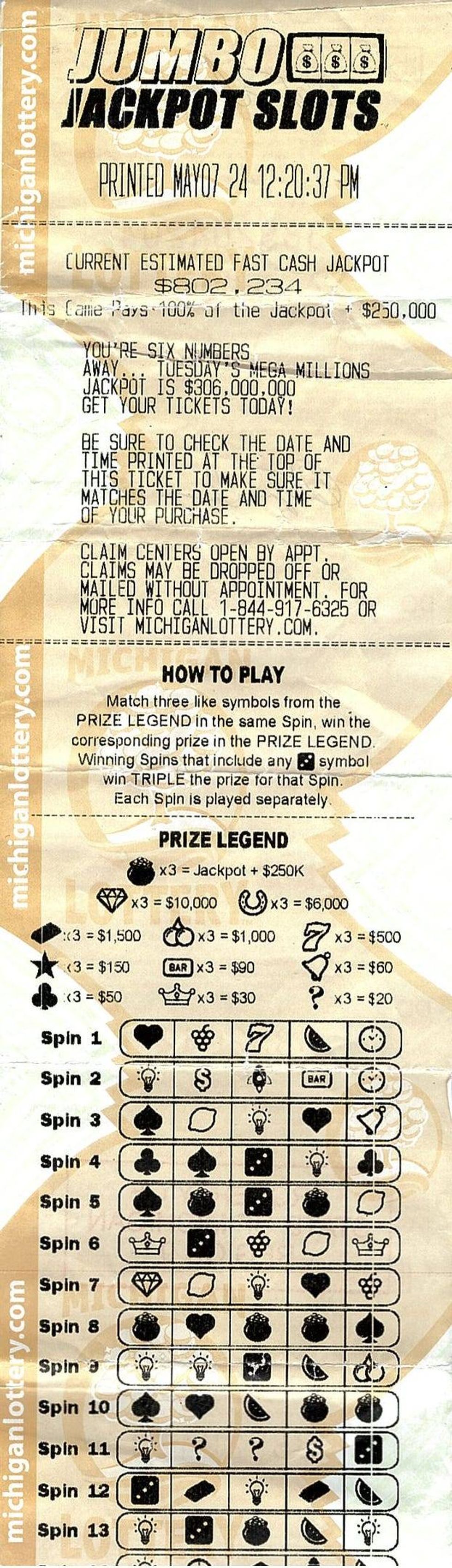 Image of a $1 million winning Fast Cash ticket.