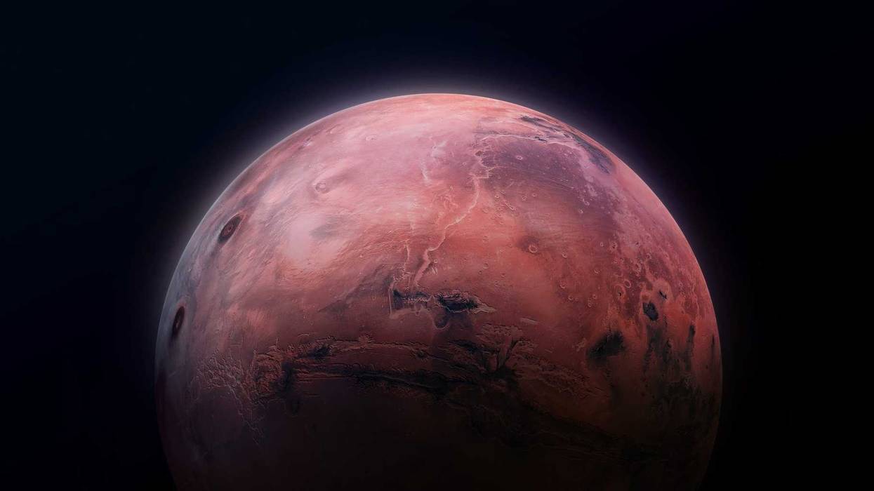 Image of Mars' surface in empty space.