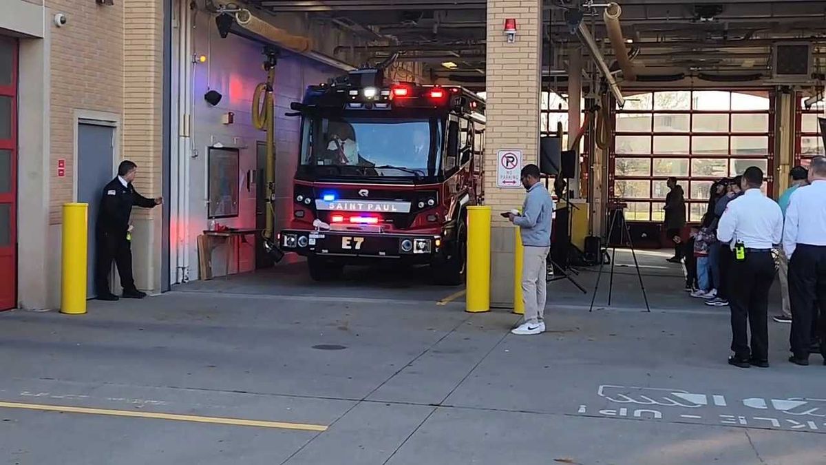 The first all-electric fire engine in Minnesota rolls out of Station One in St. Paul Friday
