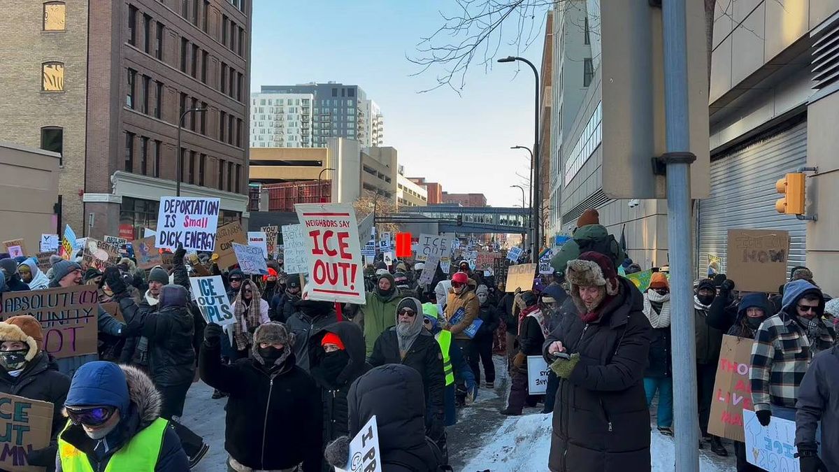 Thousands of protestors march in downtown Minneapolis, braving sub-zero temperatures for "ICE Out” day