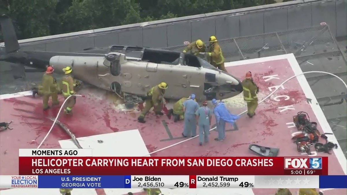 Helicopter carrying heart for transplant crashes, firefighters give it to doctor who accidentally drops it