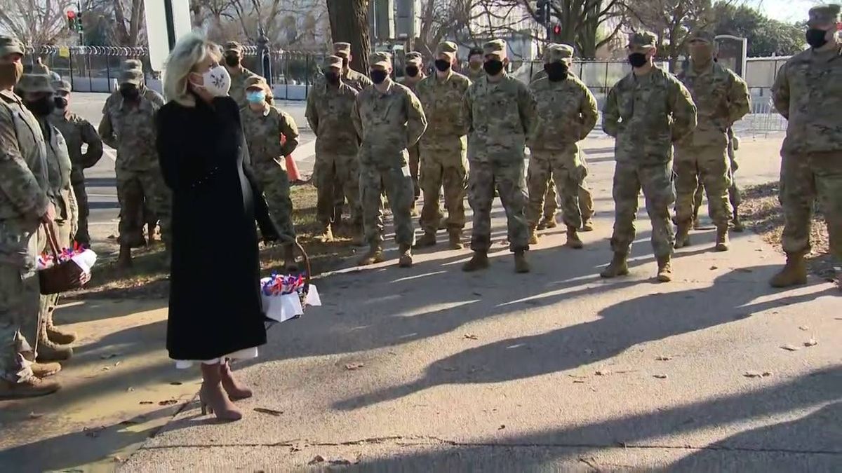 VIDEO & PHOTOS: Jill Biden delivers chocolate chip cookies to National Guard troops stationed outside US Capitol
