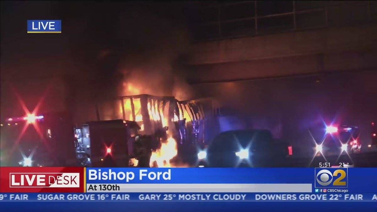 Semi truck catches fire on Bishop Ford, inbound lanes closed at 130th