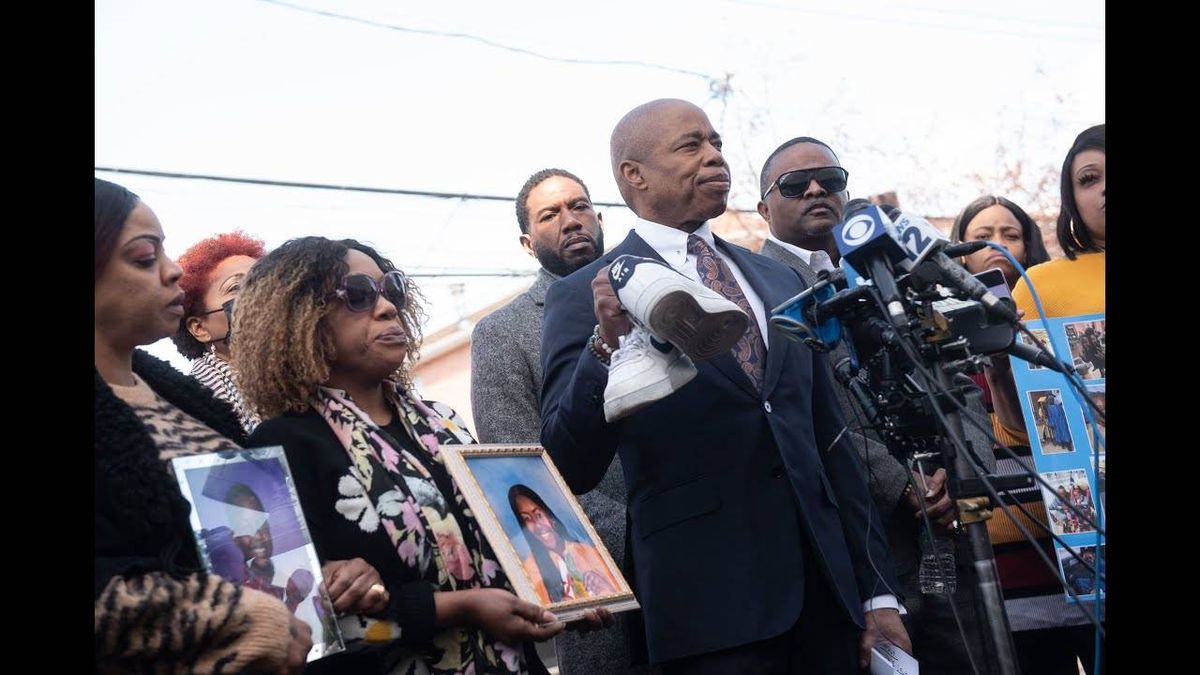 VIDEO: Adams holds up shoes of boy, 12, killed in Brooklyn shooting, 'Whose child is next?'