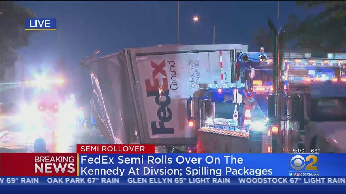 FedEx truck rolls over on Kennedy Expressway causing major delays