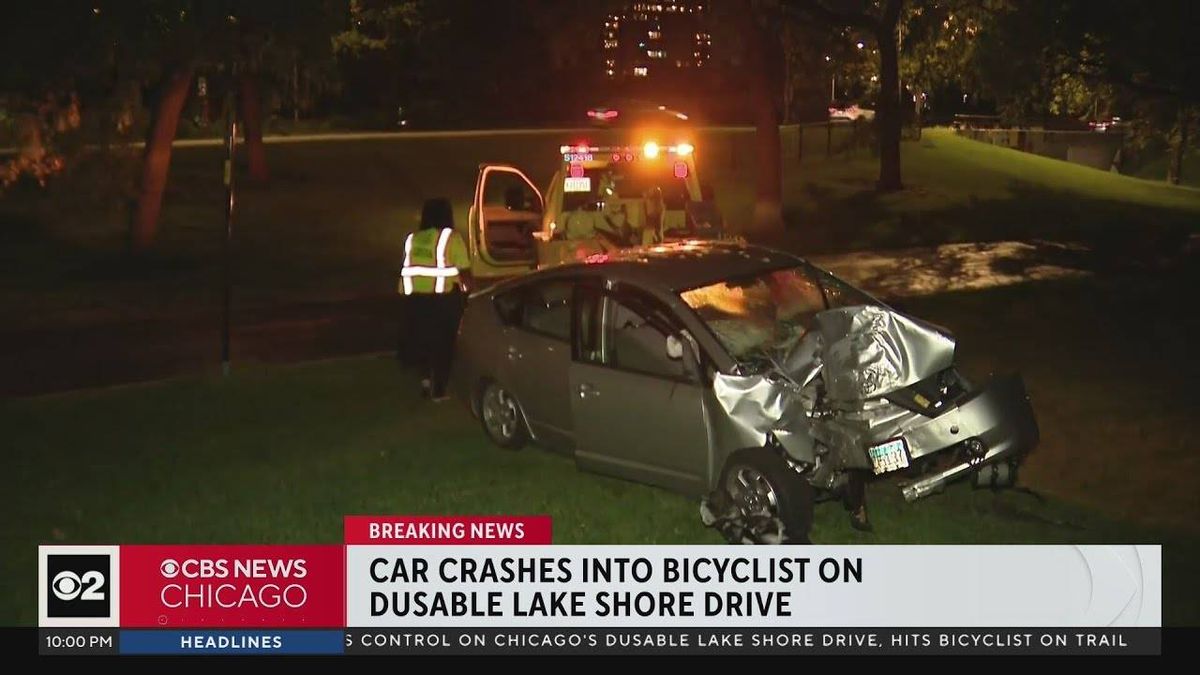 Bicyclist injured after car veers off DuSable Lake Shore Drive and onto lakefront path: Police
