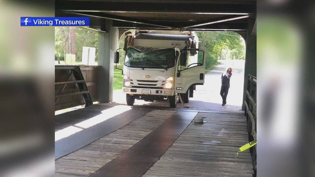 Historic Long Grove bridge, hit yet again, leaves another box truck crumpled