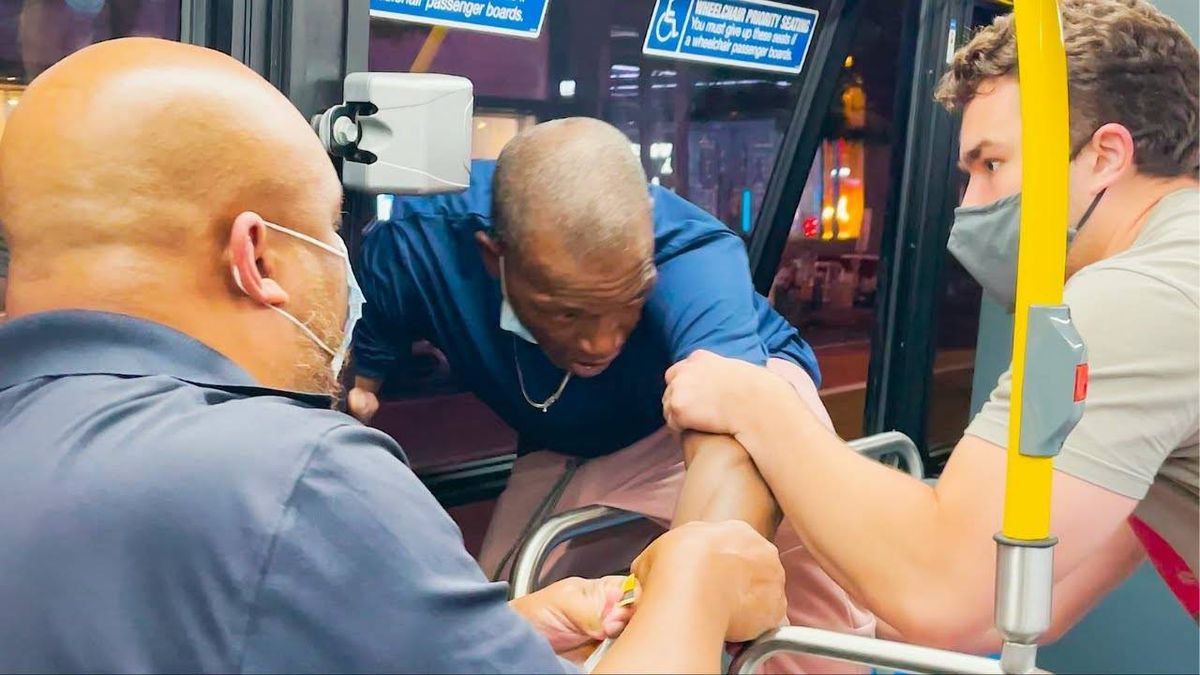 VIDEO: Man filmed leaving moving MTA bus through window