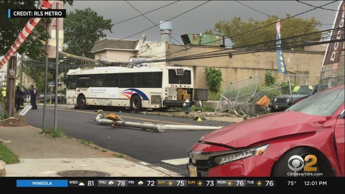 Several hurt when NJ Transit bus hits power lines after crash with stolen car