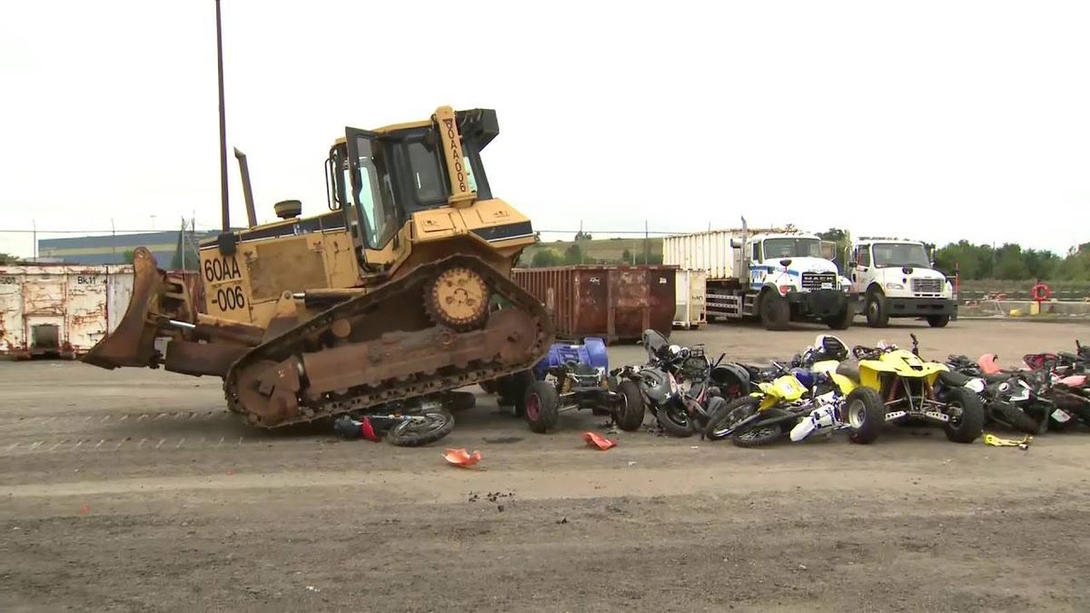 VIDEO & PICS: Bulldozers crunch 'obnoxious' dirt bikes, ATVs seized by NYPD