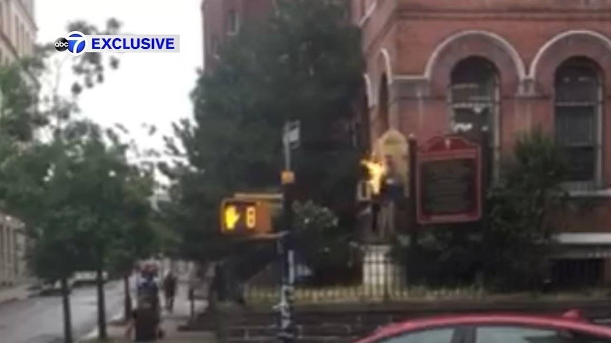 Woman sought after Virgin Mary statue set fire outside Bronx church: report
