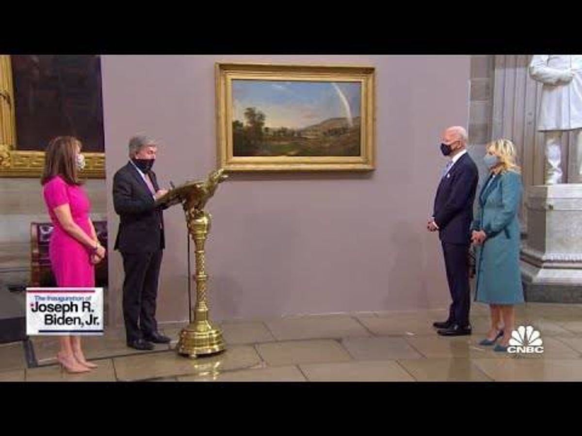 VIDEO: Congressional leaders present Biden, Harris with gifts, including flags flown over Capitol during inauguration