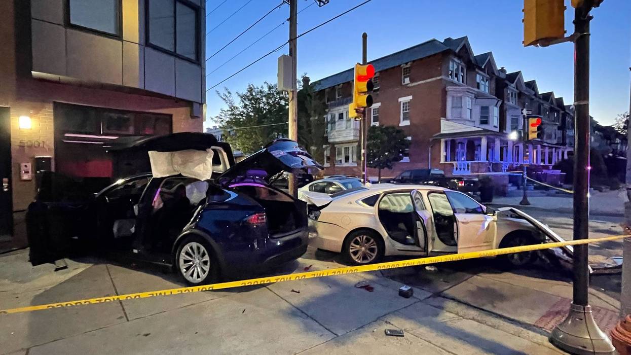 Police say driver fled after crashing Tesla into West Philly apartment building