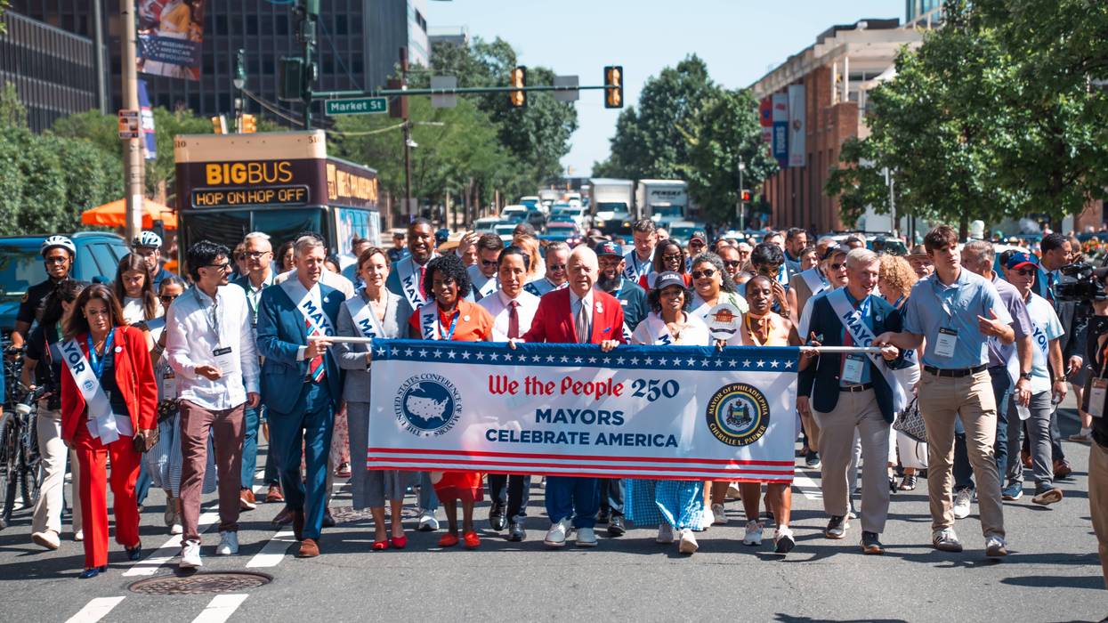 Mayors from around the country march through Philadelphia to mark nation’s 250th