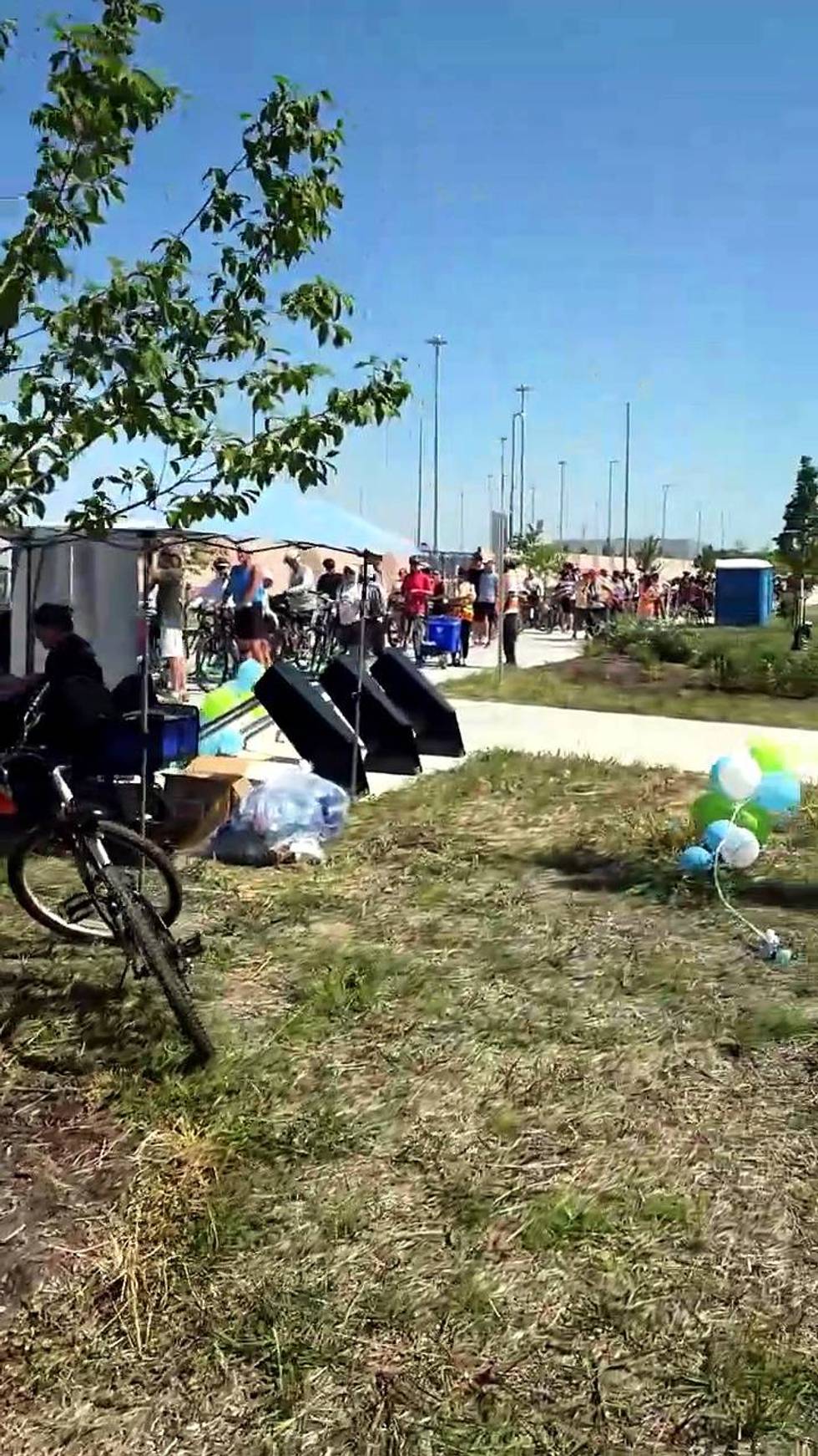 Walkers and cyclists line up to cross the Gordie Howe International Bridge