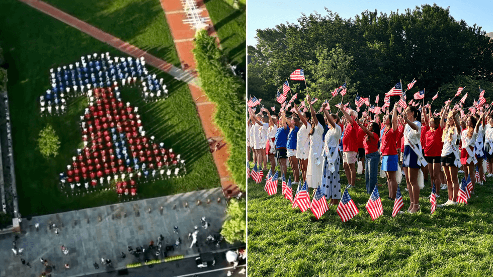 250 people form red, white and blue ‘living Liberty Bell’ at Independence Mall
