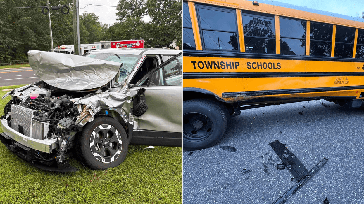 Car crashes into school bus in Washington Township